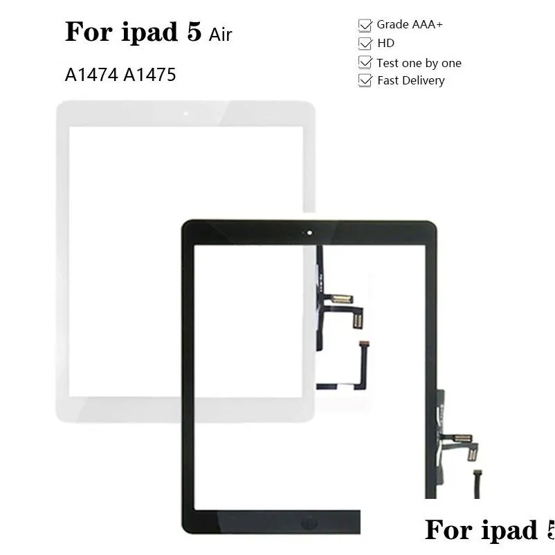 Tablett PC -skärmar Nytt för iPad Air 1 5 Touch SN Digitizer och Home Button Front Glass Display Panel Ersättning A1474 A1475 A1476 Drop OT5SX