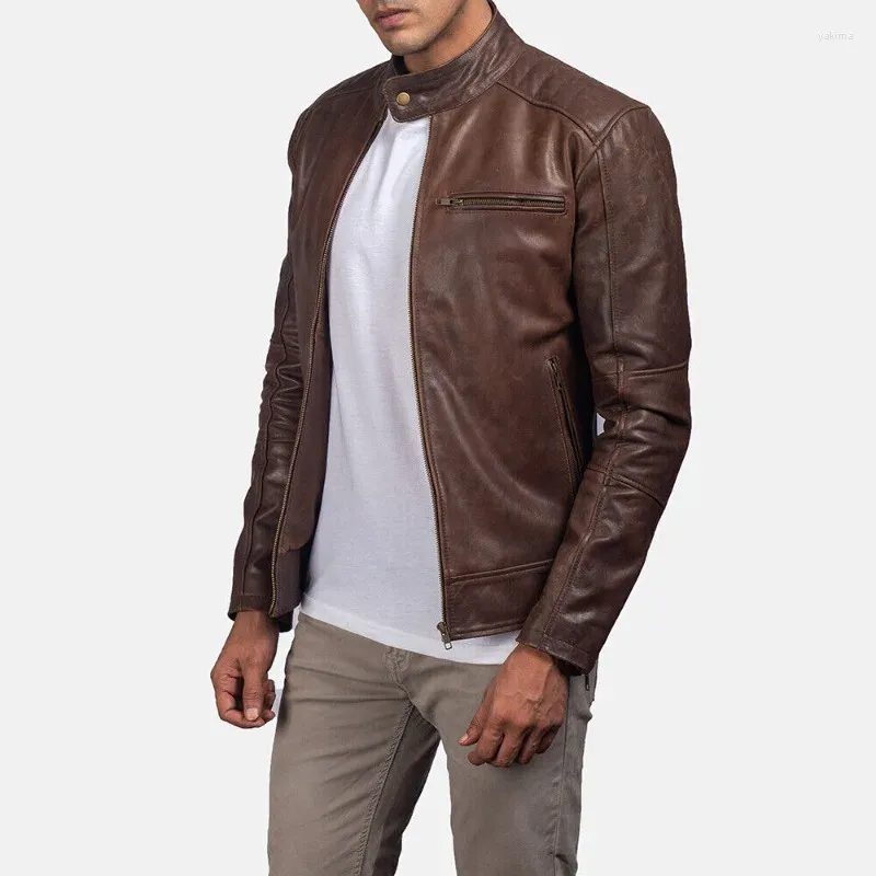 Vestes pour hommes Veste en cuir vintage marron véritable moto en peau de vache