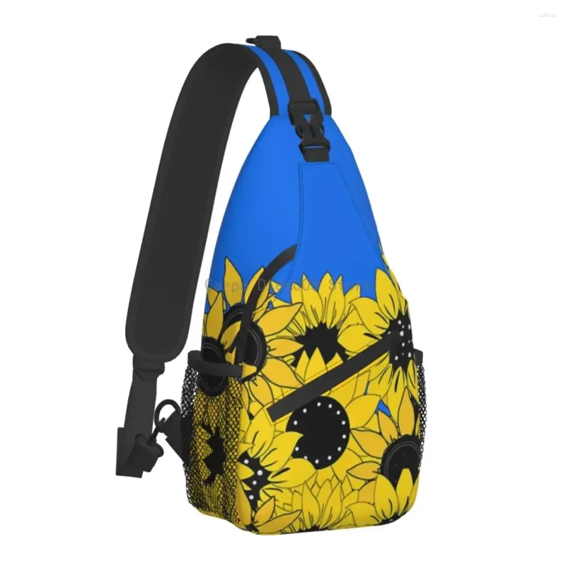 Rugzak Crossbody Tas Sport Zonnebloemen en blauw De kleuren van Oekraïne Vlag Borst Unisex Dames Man Mode Schouderrugzakken Reizen