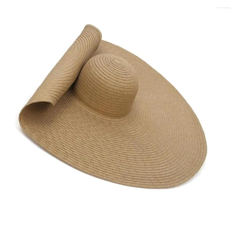 Berets Foppy Straw Hat Large Brim Beach Strawhat Headwear Składane czapki białe