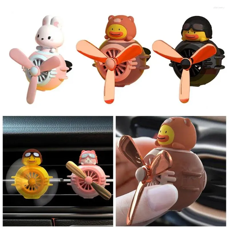 Car Air Freshener Vent Mount Rotating Propeller Cartoon Duck Rabbit Pilot Clip Type Mini Automotive Aromatherapy Diffuser Ai