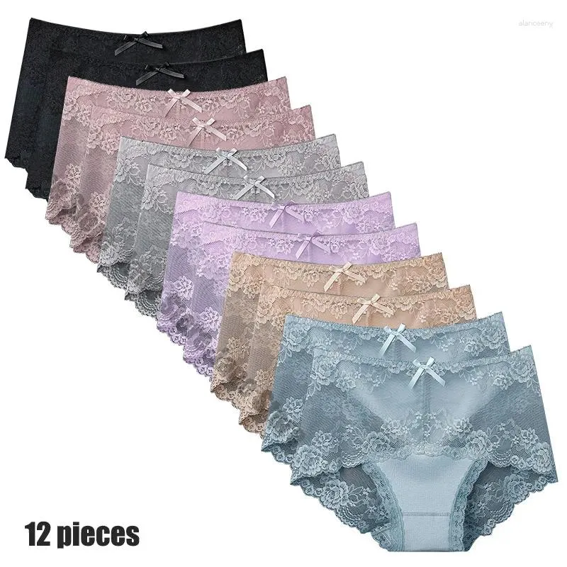 Women's Panties 12 Pieces Underwear Sexy Lace Female Underpants Comfy Elegant Briefs Transparent Light Breathable Lingerie