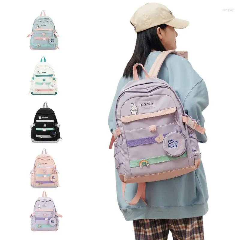 Рюкзак сладкого цвета, сумки для школьников средней школы, вместительный водонепроницаемый легкий дорожный рюкзак с карманом для монет
