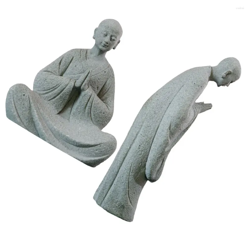 Dekoracje ogrodowe 2 szt. Mikro krajobraz Buddha Ozdoba Ozdoba Monk Figurka Kamień Tradycyjne wystrój posągów do mini domu zen