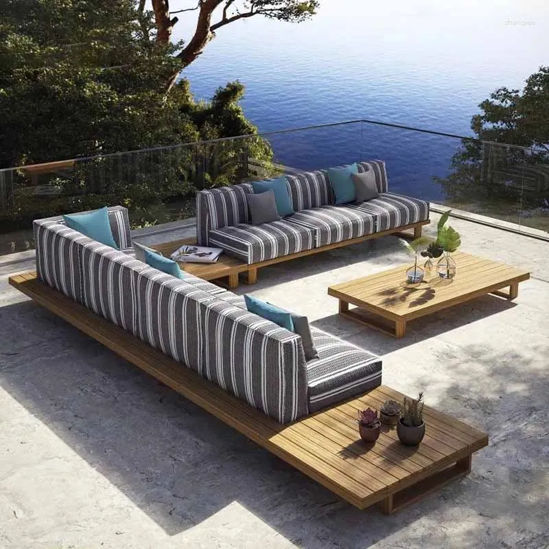 Camp Furniture High End Outdoor Teak Sofa Villa Garden El Model Room Leisure Balcony Solid Wood Coffee Table