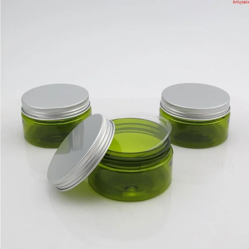 30 x 100g Empty Green Cream Cosmetic Jar PET Conatiner Silver Aluminum Lid Heavy Wall 100CC Plastic Containershigh qualtity Qqukj
