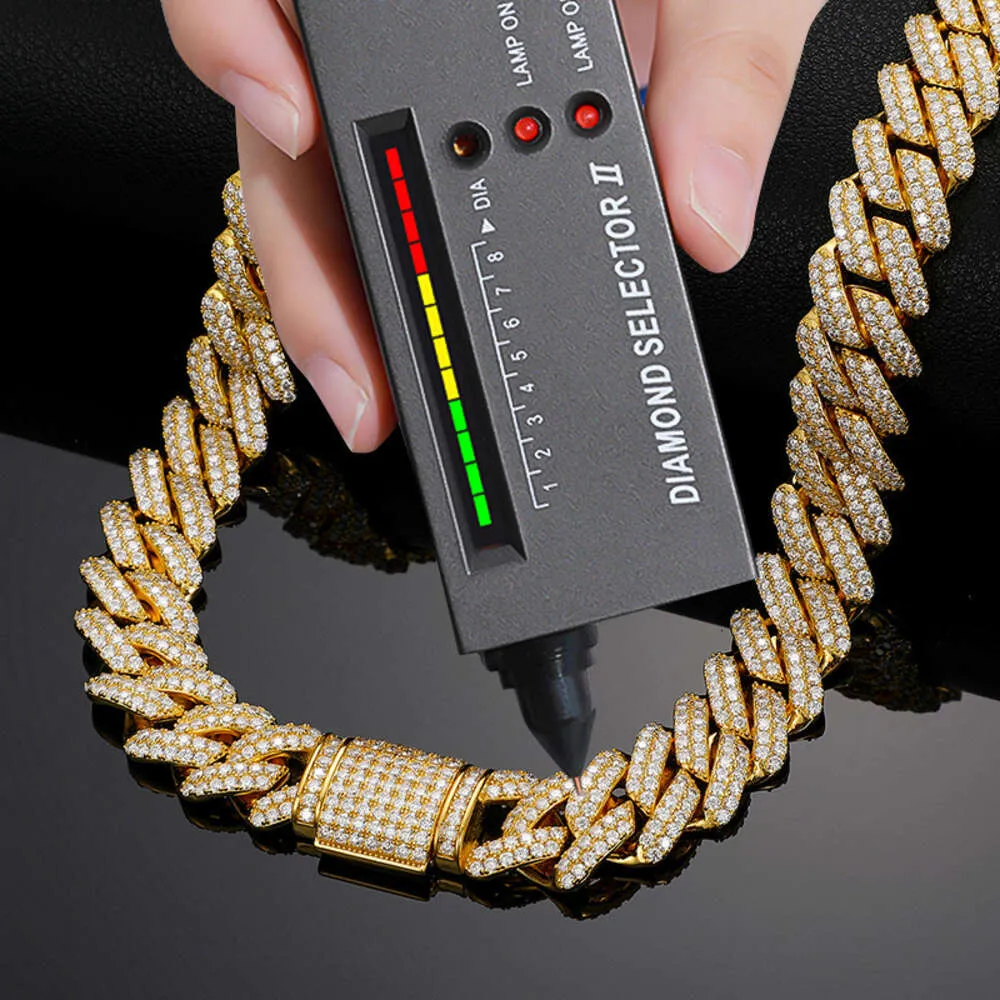 8-22 mm oberste Qualität 925 Sterling Silber Moissanit Halskette für Hip-Hop-Schmuck Miami Bling Cuban Link Chain Rock Trendy Trendy