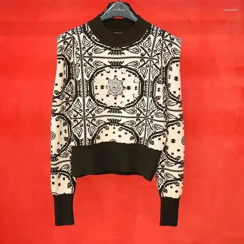 Pulls pour femmes Automne Hiver Perle Diamant Cachemire Pull De Luxe Jumpers Femmes Vintage Contraste Couleur Jacquard Laine Slim Knit Pulls