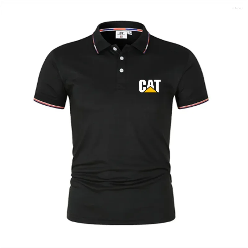 Polos masculinos camisa polo escavadeira de algodão trabalho elegante casual ao ar livre manga curta esportes de secagem rápida