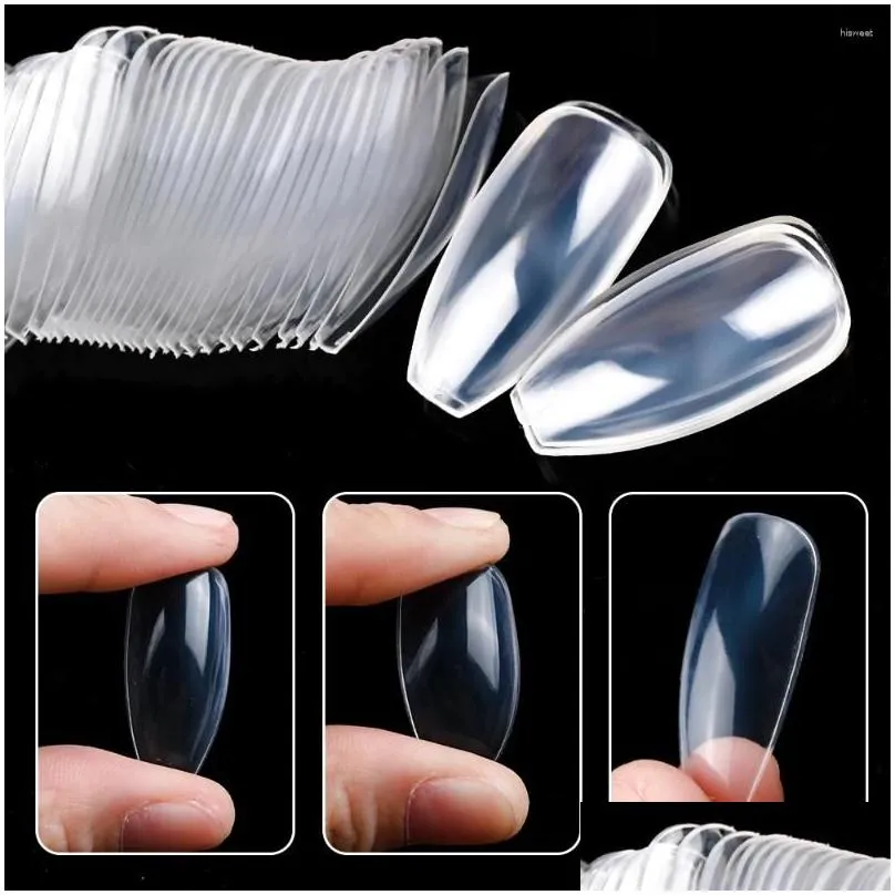 Falska naglar 500/600 st akrylpress på konsttips flinger Clear Coffin Gel Extension System Fake Nail Manicure Tool Drop Delivery Health Otghm
