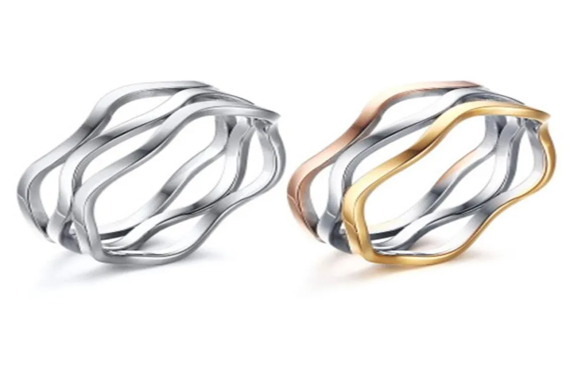 2020 nouveau Design unisexe tricolore lignes de vague en acier inoxydable anneaux de mariage 86806883328120