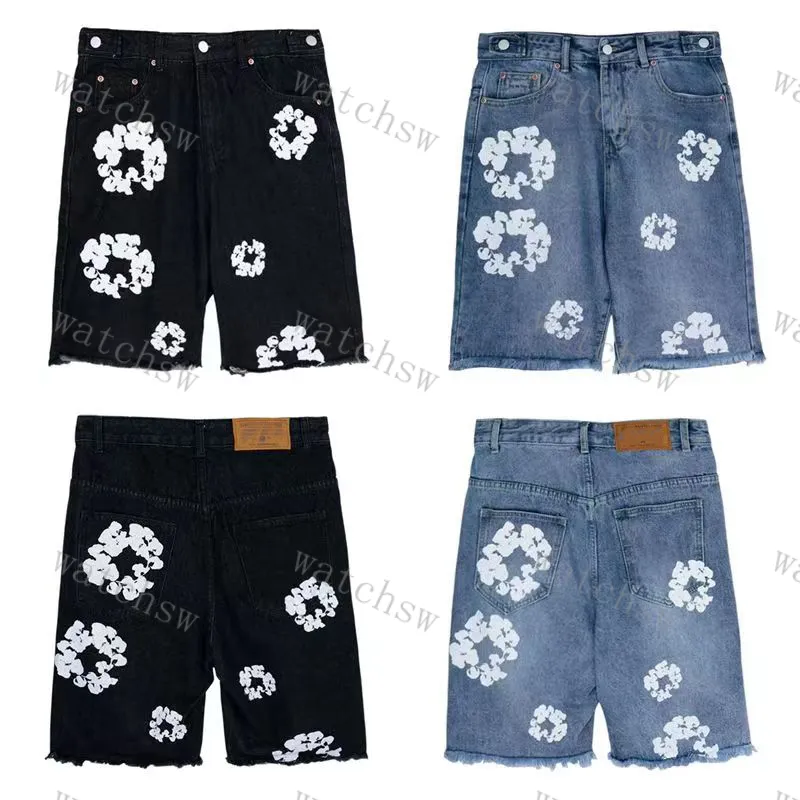 Luxuriöse Herren-Jeansshorts, Designer-Herrenshorts, Jeans, Blumendruck-Shorts, schmale, hellblaue Herren-Jeansshorts, Garland-Jeans in heller Waschung