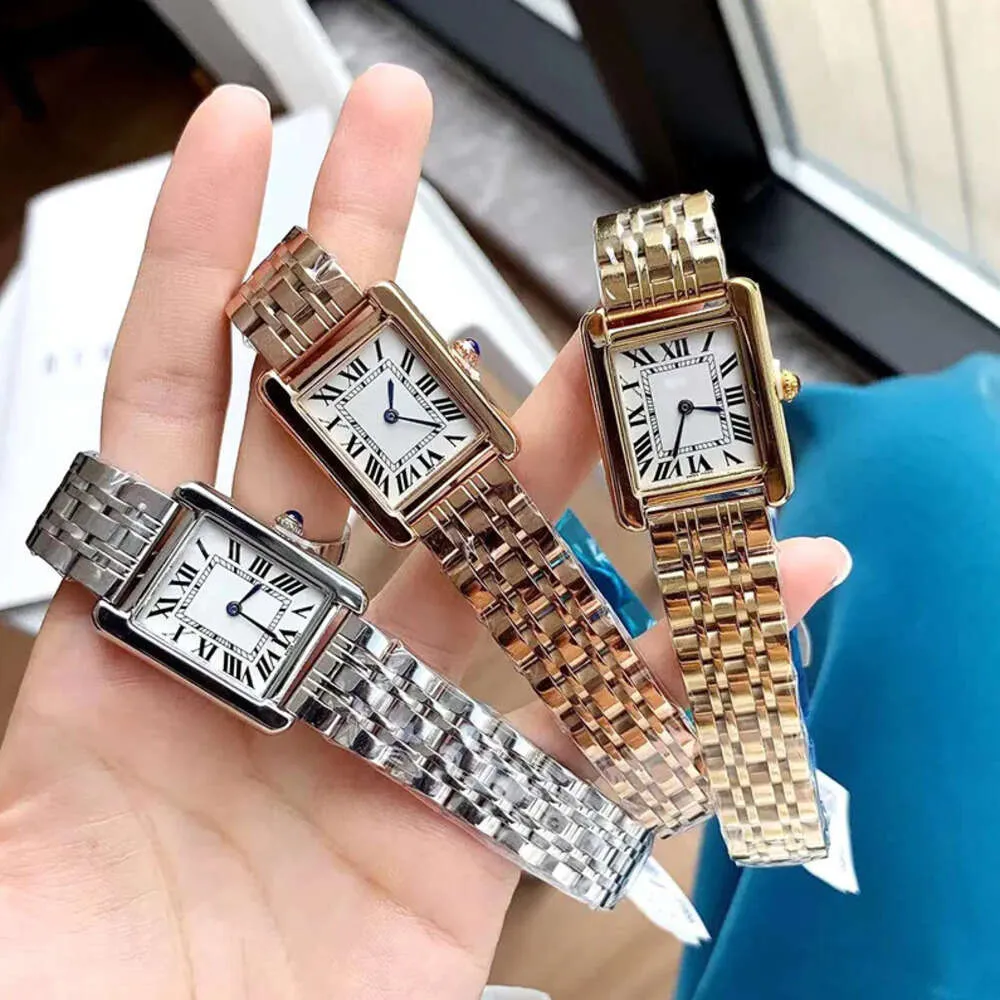 Moda Kadınlar İzler Kuvars Hareket Gümüş Altın Elbise İzle Lady Square Tank Paslanmaz Çelik Kasa Orijinal Kıta Analog Gündelik Kol saati Montre De Luxe 8856ess