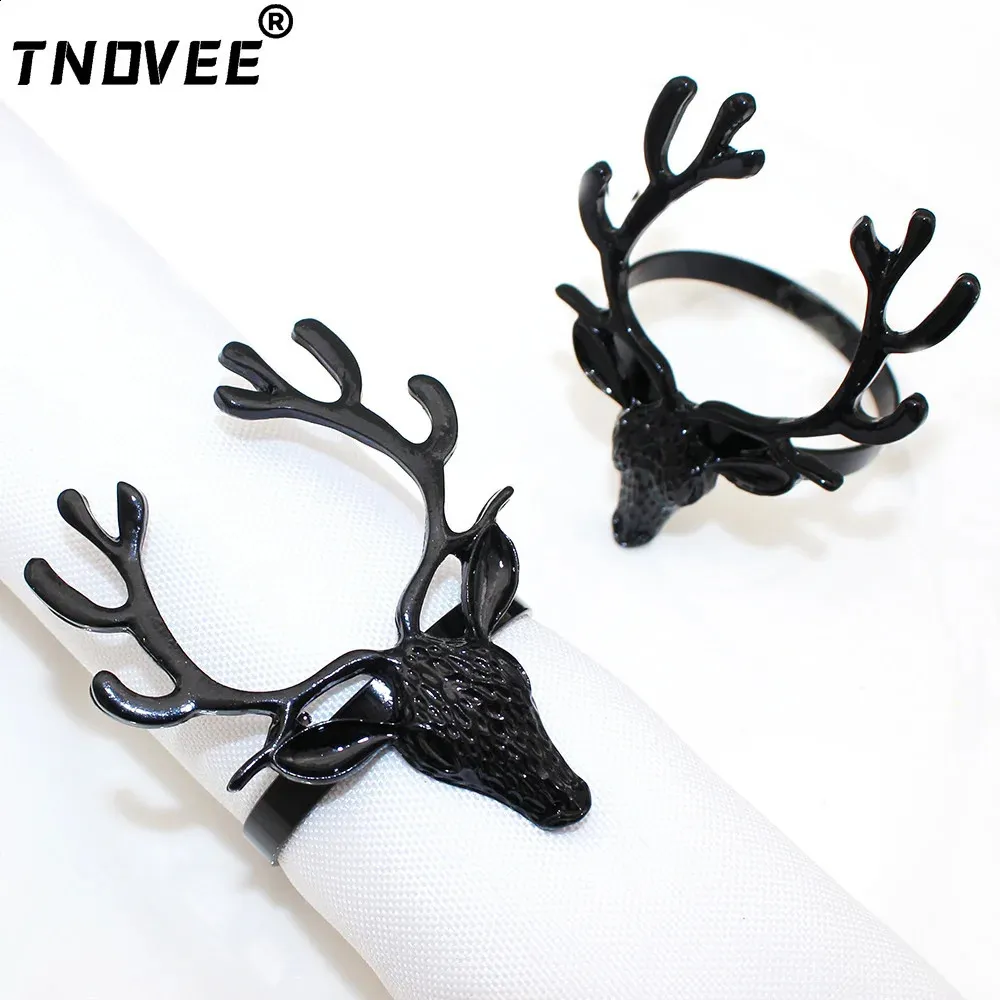 6Pcs Black Deer Head Napkin Rings Christmas Napkin Ring Holders Reindeer Napkin Buckle for Halloween Dinners Party Wedding Table 240127