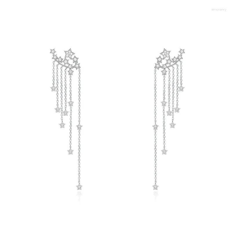 Dangle Earrings Korean Style Stars Long Drop Inlay Shine Zircon Delicate Elegant Tassles Jewelry for Women Wedding Engiange Gifts