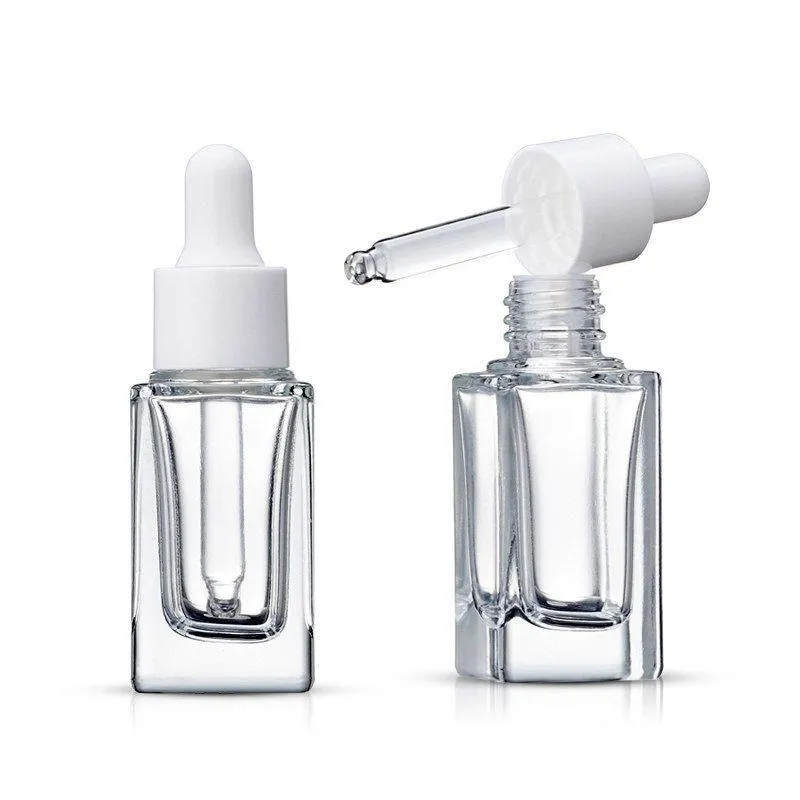 Clear Square Glass Dropper Bottle Essential Oil Perfume Bottle 15ml with White/Black/Gold/Silver Cap Kormw Crnxm