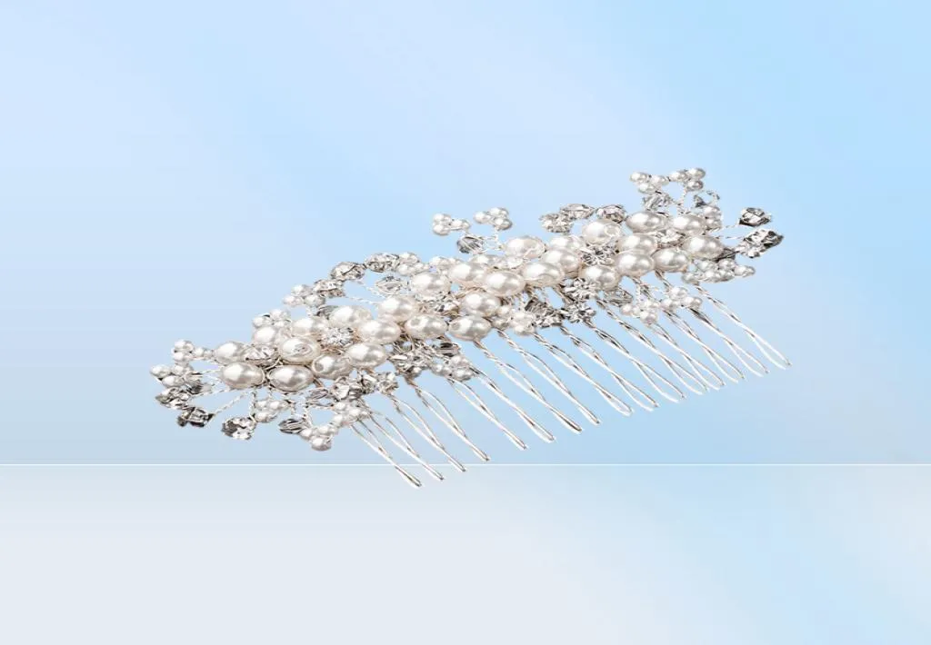 Ivory White Pearls Austrian Crystal Hair Combs Wedding Hair Accessories Bridal Head Jewelry Handmade Hairpieces Hairpins JCH1266413906