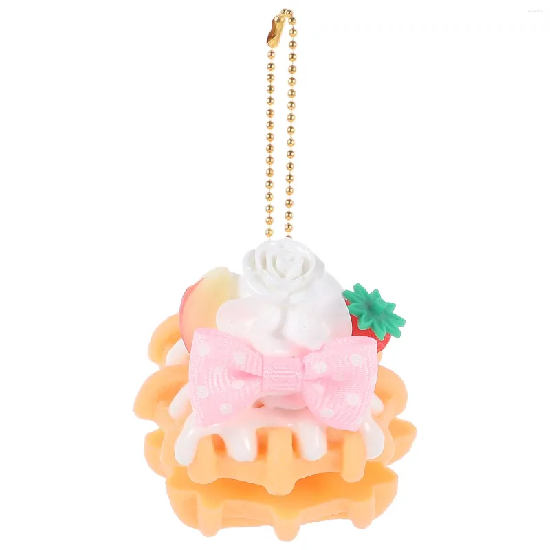 Keychains Food Charms Simulation Waffle Cake Dessert Model Creative Fun Key Chain Bag Pendant (Pink)