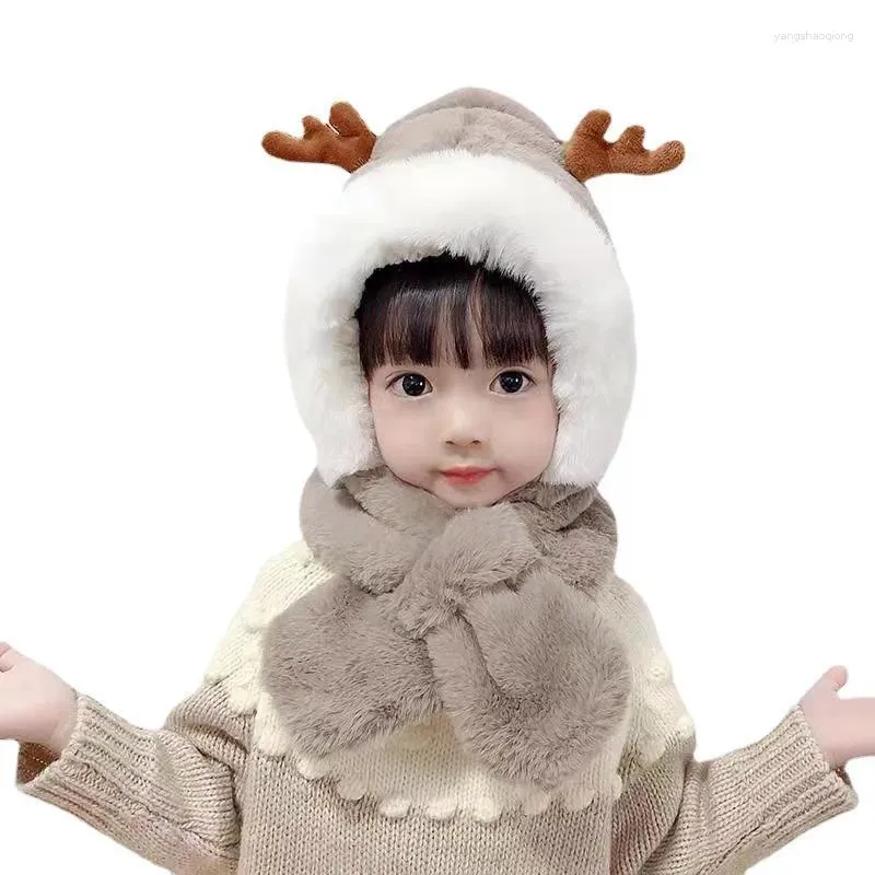 Berets Autumn And Winter Children's Hat Scarf One Cute Santa Baby Ear Protection Little Antlers