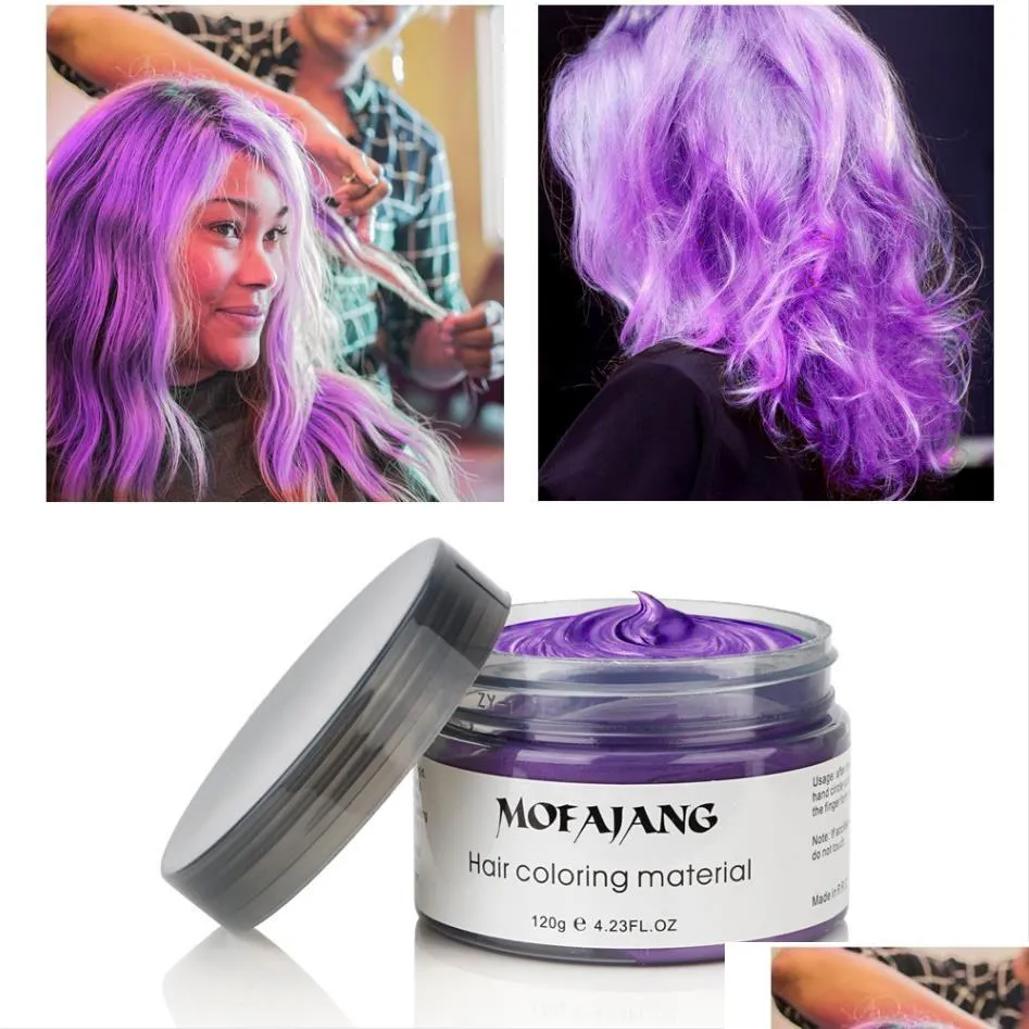 Pomades Cires Mofajang Hair Wax Coloration 120G Style Pommade Style Fort Restauration Gros Squelette Lissé 8 Couleurs Drop Livraison Cheveux Dhsot