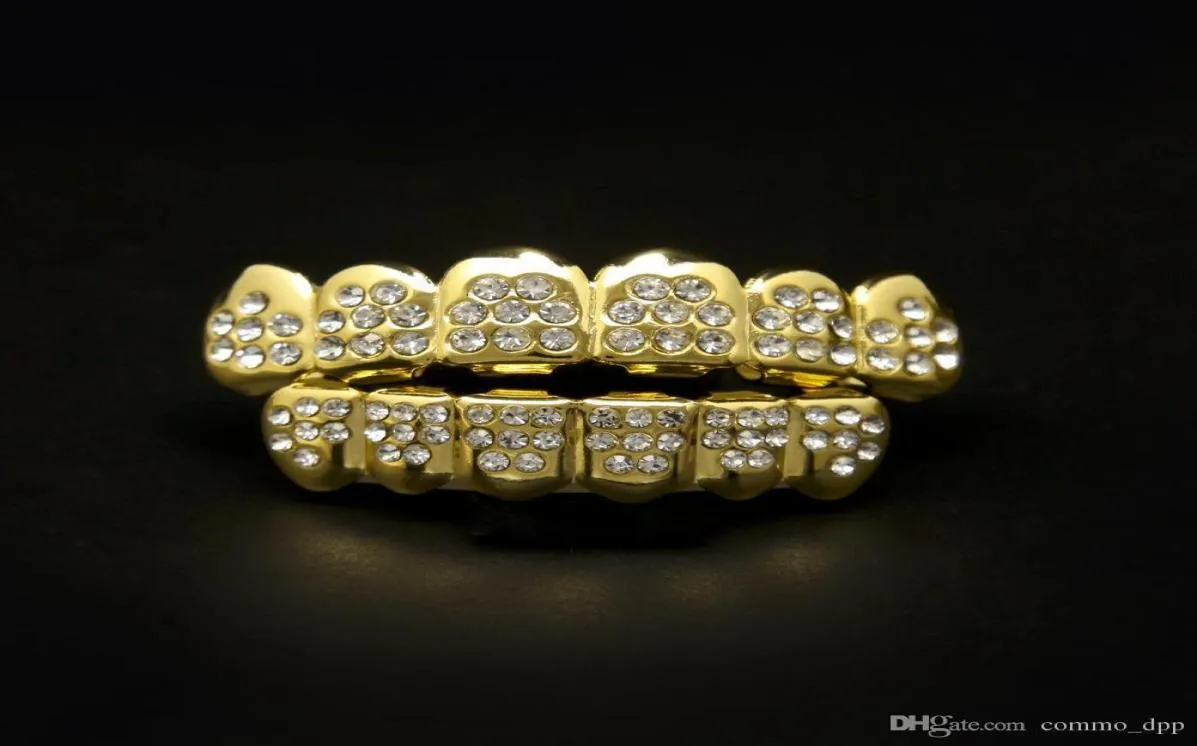 Hip Hop Gold Silber 8 Diamant Zähne Grillz Set Bling Iced Out Falsche Dental Grills Für Frauen Männer S Hiphop körper Schmuck Zubehör5814694