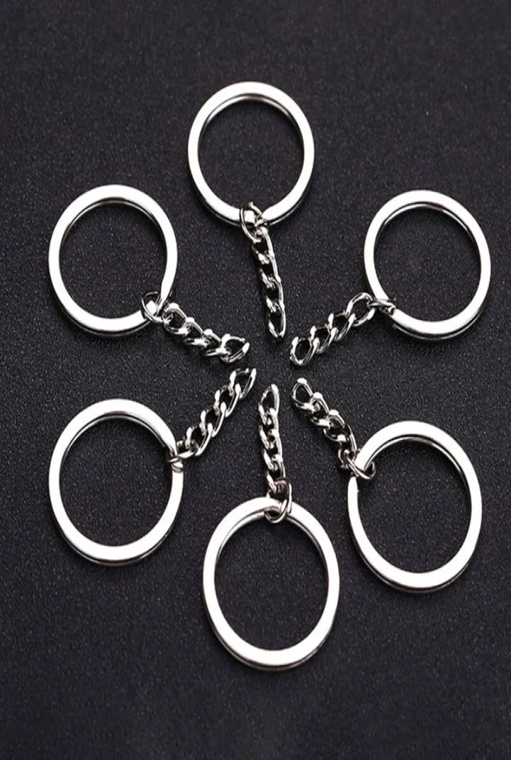 Polerad silverfärg 30mm Keyring Keychain Split Ring med kortkedjiga nyckelringar Kvinnor DIY Key Chains Accessories 10st PS0472071845