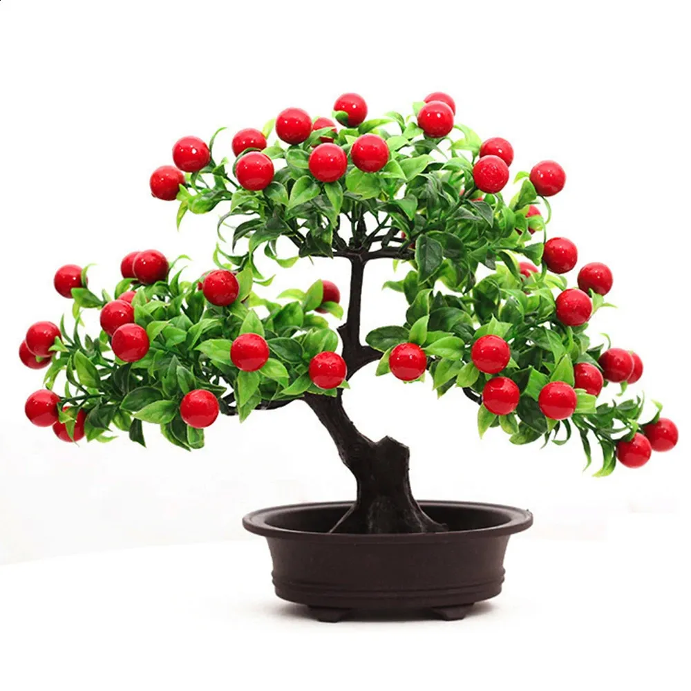 Artificial Plants Bonsai Fortune Fruit Tree Potted Faux Big Berry Branch Leaf For Home Wedding Room Decoration Hotel Party Decor