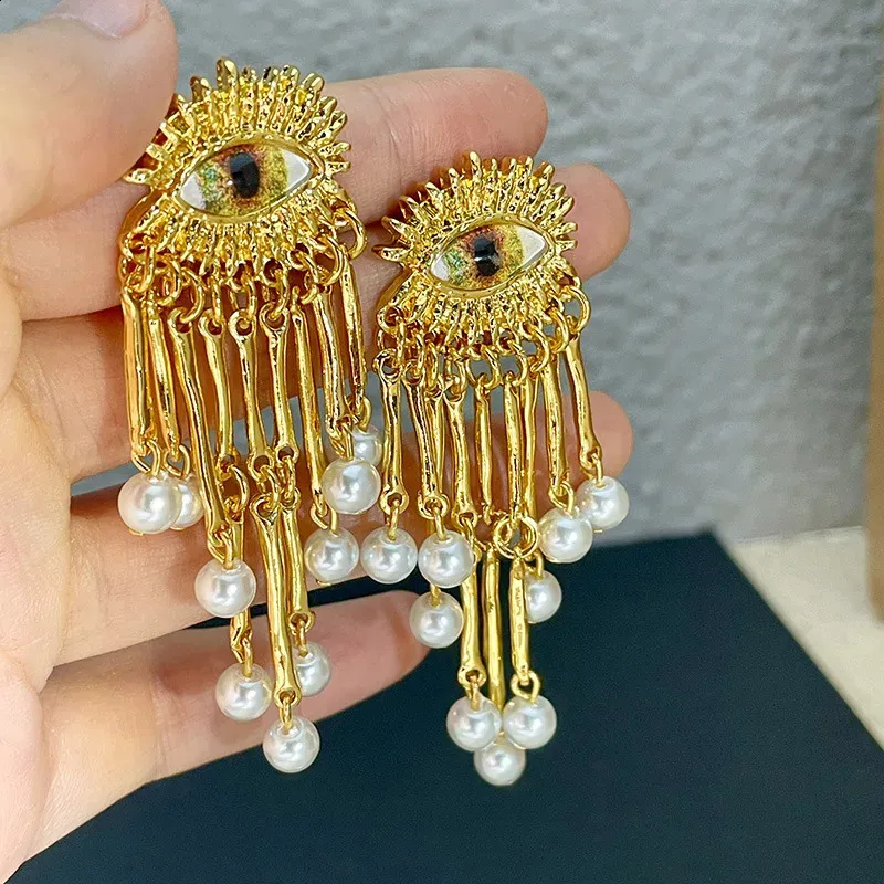 Xialuoke Devil Eye Earrings European American Style Personal Pearl Tassel Dangle Earrings Party Holiday Jewelry Gifts 240202