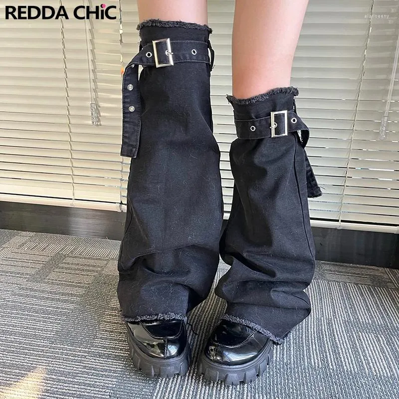 Kadın Çorap Reddachic Gaiter Bacak Isıtıcıları Siyah Denim Ham Kenar Botları Kapak Topper Taytlar Y2K Harajuku Yaz Acubi Moda Sokak Giyin