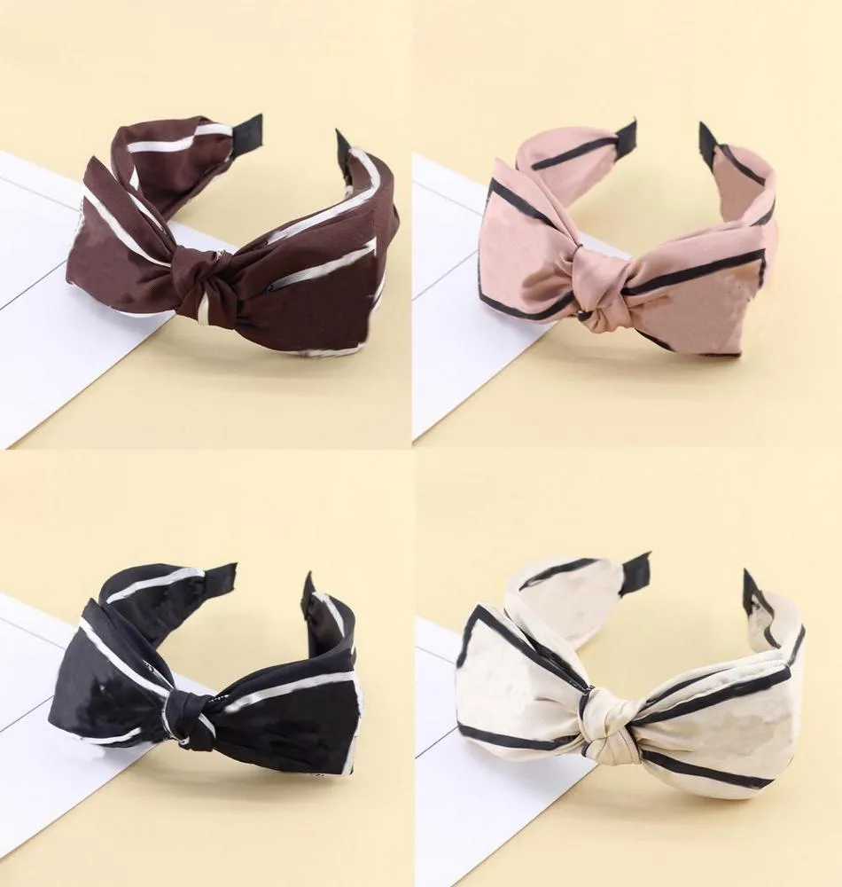 4 Colors Designer Bowknot Turban Headband Double Letter Printing Flower Stretch Hairbands Sport Headbands Yoga Headwrap Band3323997