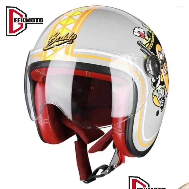 Casques de moto Casque rétro Moto quatre saisons Allemagne Style Vintage FL Face Capacete Hommes Femmes Open Dot Appd Drop Livraison Automobi Otumd