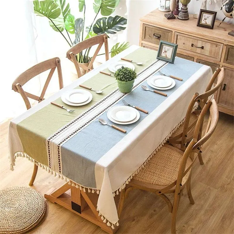 Table Cloth Nordic Style Rectangle Embroidery Tablecloth Cotton Linen Tassels Light Luxury Cover For Wedding Dining Room