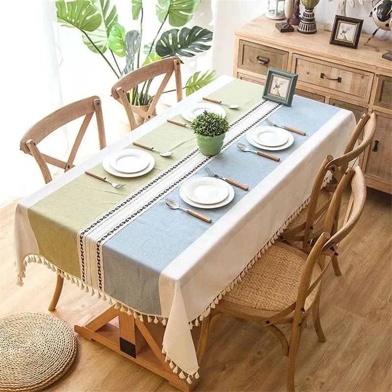 Tovaglia rettangolare in stile nordico con ricamo tovaglia in cotone e lino, copertura di lusso leggera per la sala da pranzo di nozze