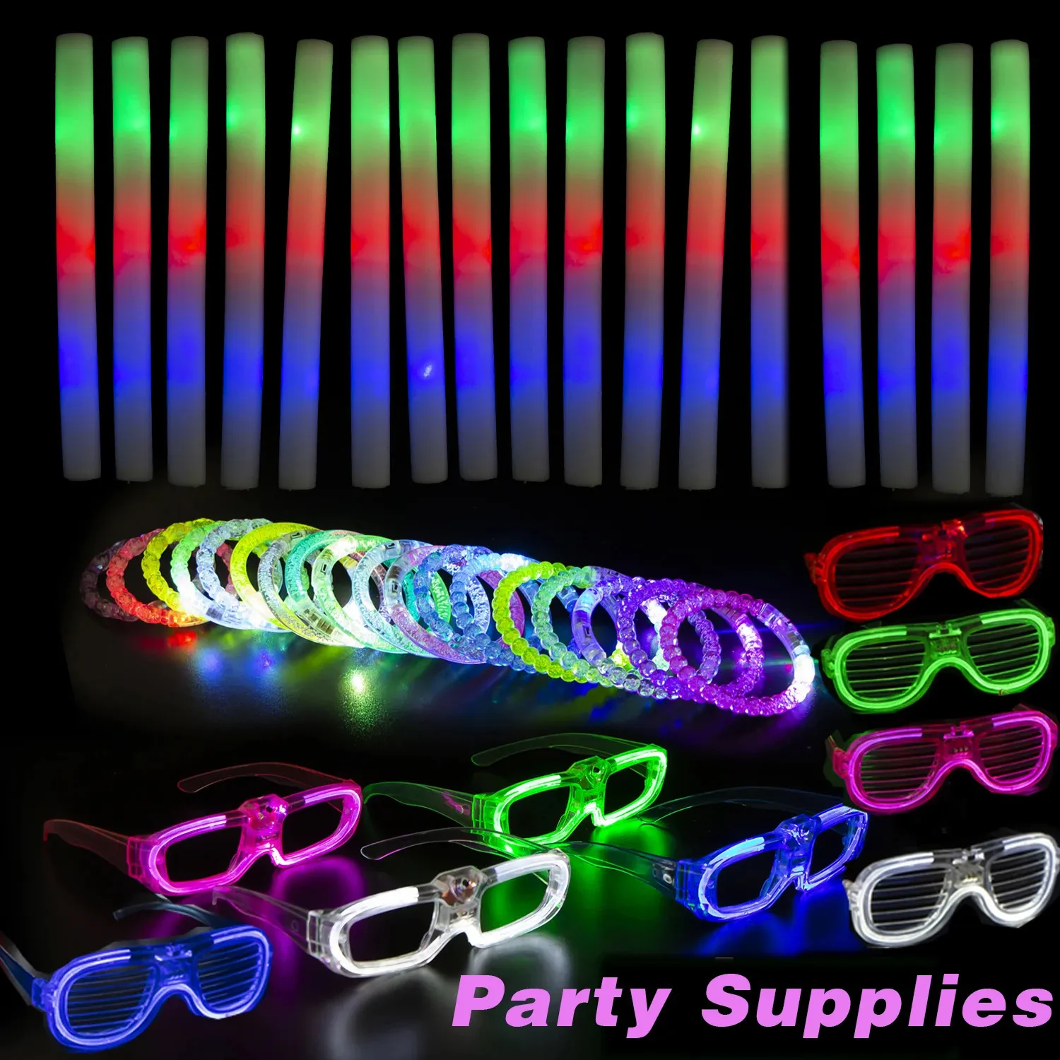 Led Foam Sticks LED Light Up Toys Party Favors Glow in the Dark Supplies Neon Sunglasses Bracelets Wedding Decoration 240122