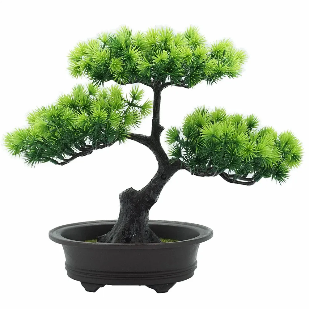 Artificial Plants Bonsai Welcoming Pine Potted Faux Small Tree Longevity Pine Pot Plants Fake Flowers Room Office Garden Decor