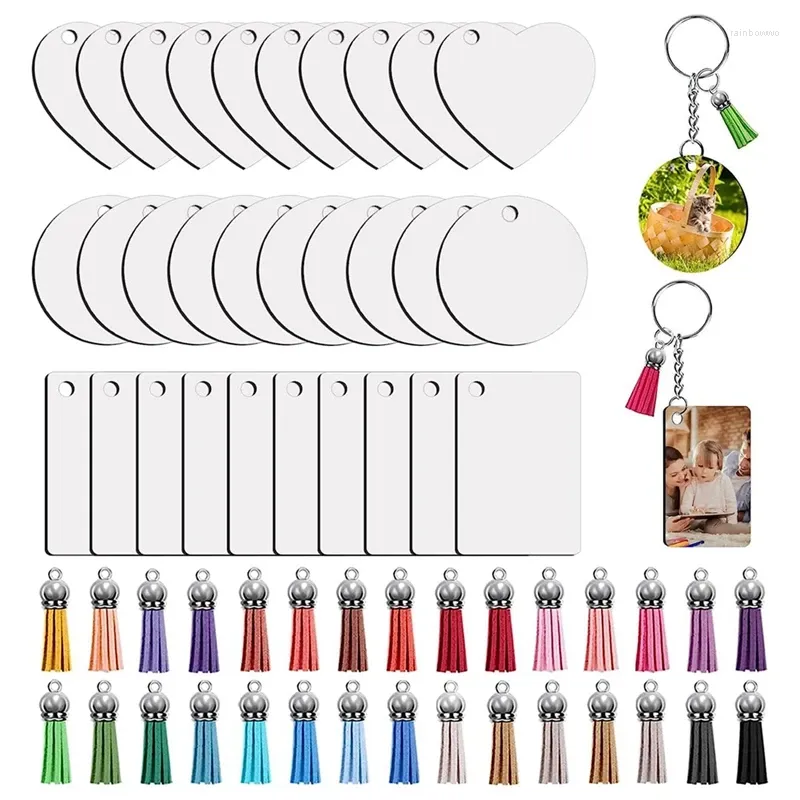 Porte-clés Sublimation Key Ring Blanks Kit avec transfert de chaleur MDF Blank 3 formes Glands Pendentif Anneaux de saut Ensemble de chaîne