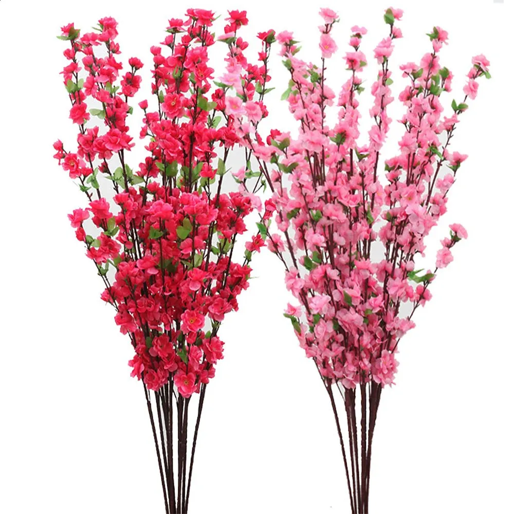 125cm/65cm 10PCS Artificial Flowers Peach Blossom Branch Silk Faux Cherry Flower Bouquet For Home Wedding Decorative Wholesale
