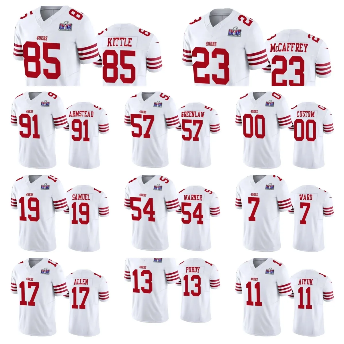 San Francisco''49ers''Hommes Femmes Jeunes Super''Bowl''LVIII Charvarius Ward George Kittle Christian McCaffrey Brock Purdy Deebo Samuel Maillot Vapor FUSE personnalisé