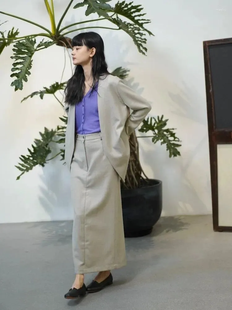 여자 정장 단체 단순한 고품질 양모 여자 정장 재킷/같은 스타일 치마 가을