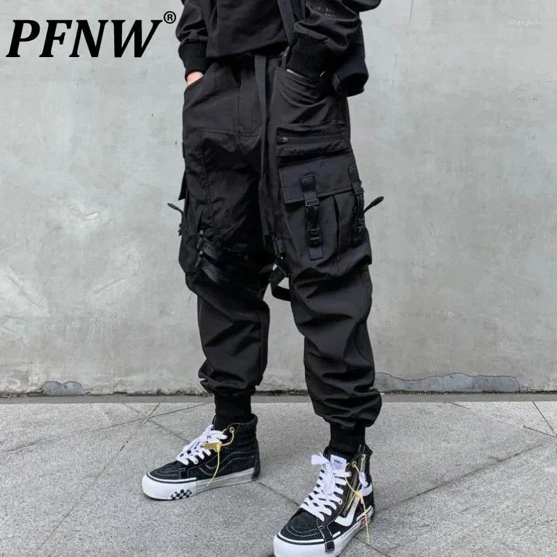 Pantalons pour hommes PFNW Automne Printemps Marée Chic Darkwear Style Salopette Mode Lâche Poches Casual Cargo 12A5578