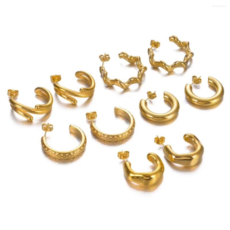 Hoop Earrings Punk Gold Plated Stainless Steel Irregular For Women Minimalist Geometric Twisted Smooth Ear Ring Huggie Hoops