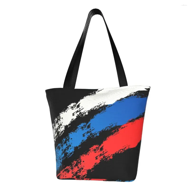 Sacos de compras Rússia Bandeira Orgulho Russo Compras Sacola Mulheres Moda Canvas Shopper Ombro Grande Capacidade Bolsa