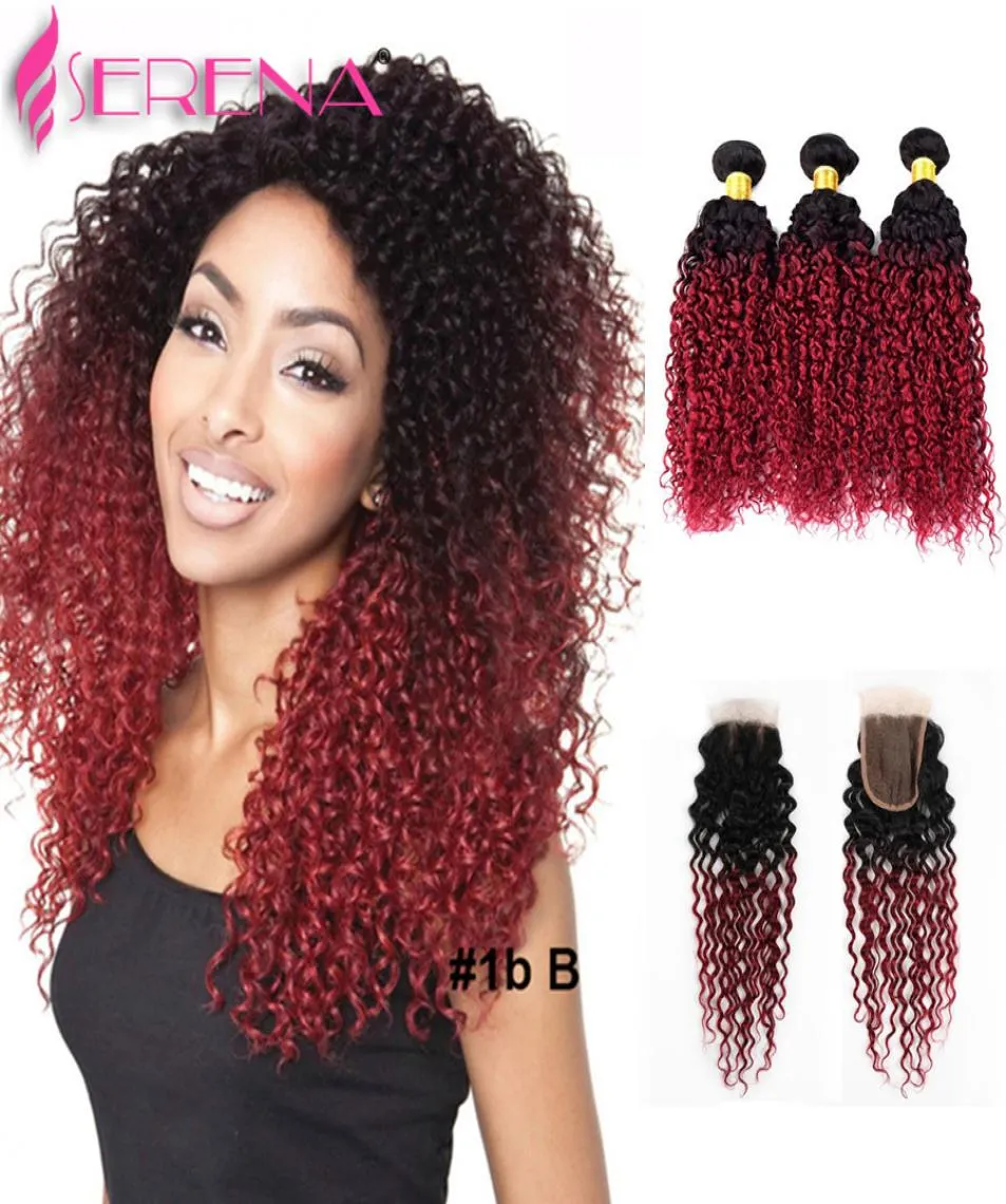 OMBRE KINKY CURLY HAIR HUMAN HAIR BUNDLES with OMBRE 3バンドルは、CL5078695を備えたフロントブルゴーニュブラジルのバージンヘアとの取引