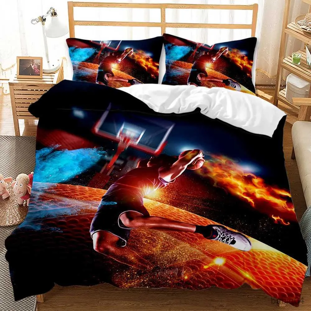 Bedding sets Basketball Duvet Cover Set King Queen Ball Sport Theme Bedding Set 2/3pcs Boys Teens Basketball Fan Room Polyester Quilt Cover