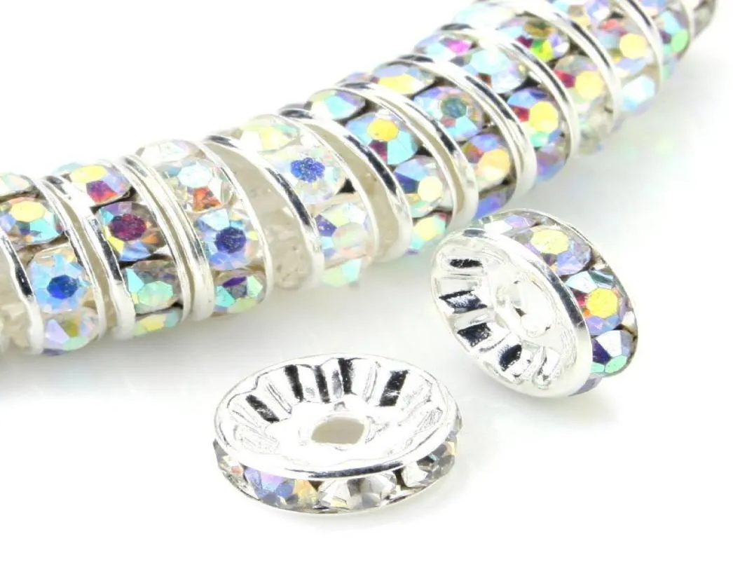 Tsunshine 100 pièces rondelle entretoise cristal breloques perles argent plaqué tchèque strass perle en vrac pour la fabrication de bijoux bracelets à faire soi-même 5961717