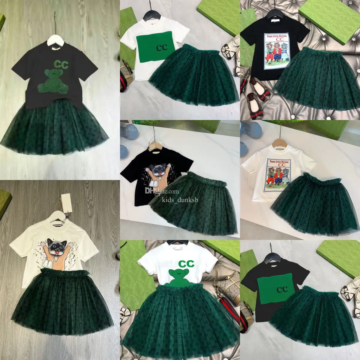 T-shirt Veil short Fashion Luxury Designer Summer Kids Cute Baby Clothes Children Short Sleeve Boys Girls Sets Clothing Suits Cotton Dress size 90-160 R5xx#