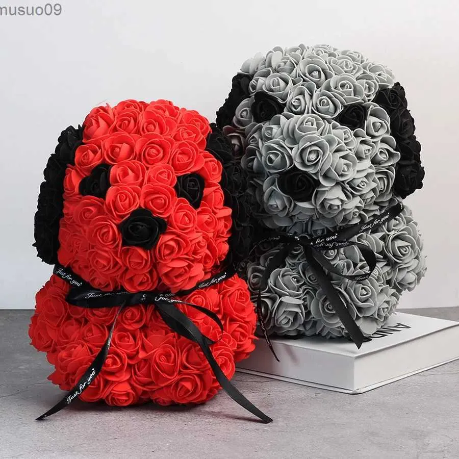 Couronnes de fleurs décoratives 2020 nouveau 25 cm ours en mousse de savon de roses Teddi chien rose fleur artificielle cadeaux de nouvel an pour femmes cadeau de Saint-Valentin Noël