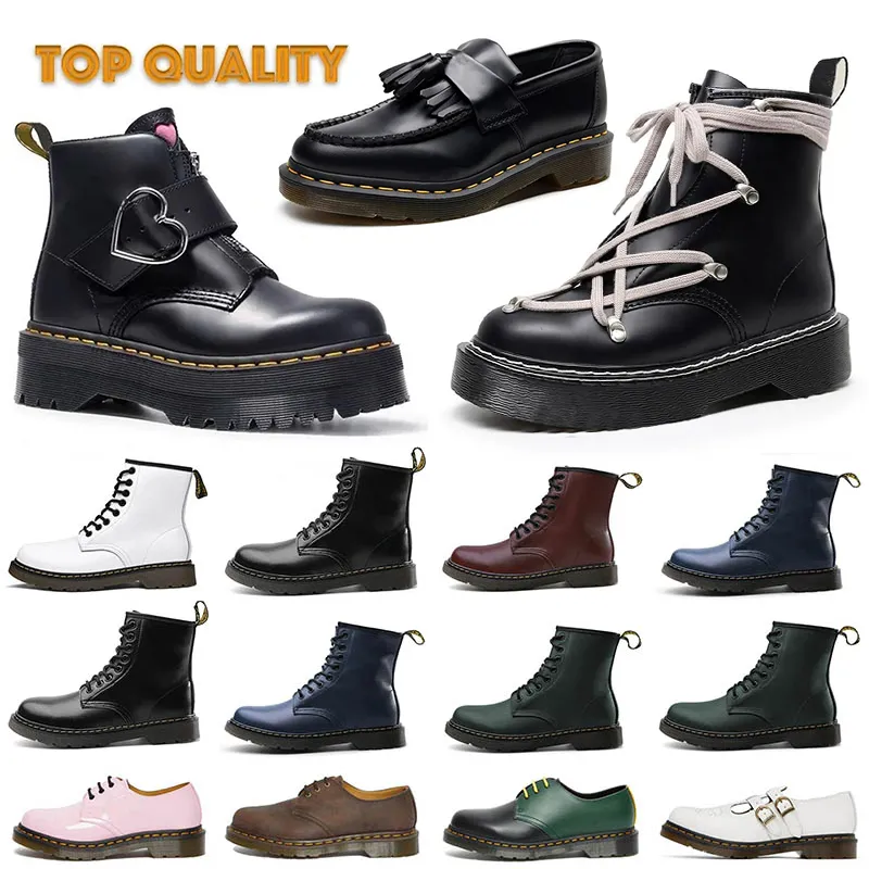 Top quality dr. doc martin boots womens famous designer loafers shoes mens big size us 12 13 eur 46 47 black brown leather red bottoms over the knee booties ankle mini boot