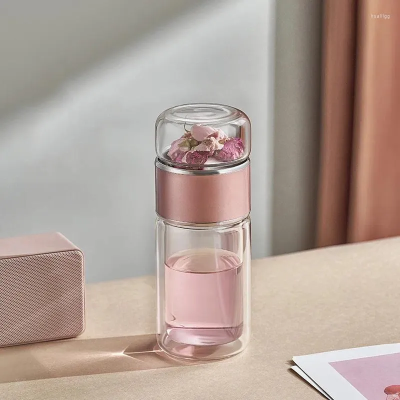 Water Bottles Portable Double Wall Glass Bottle Travel Teaware Tea Separation Cup Filtered Flower Gift