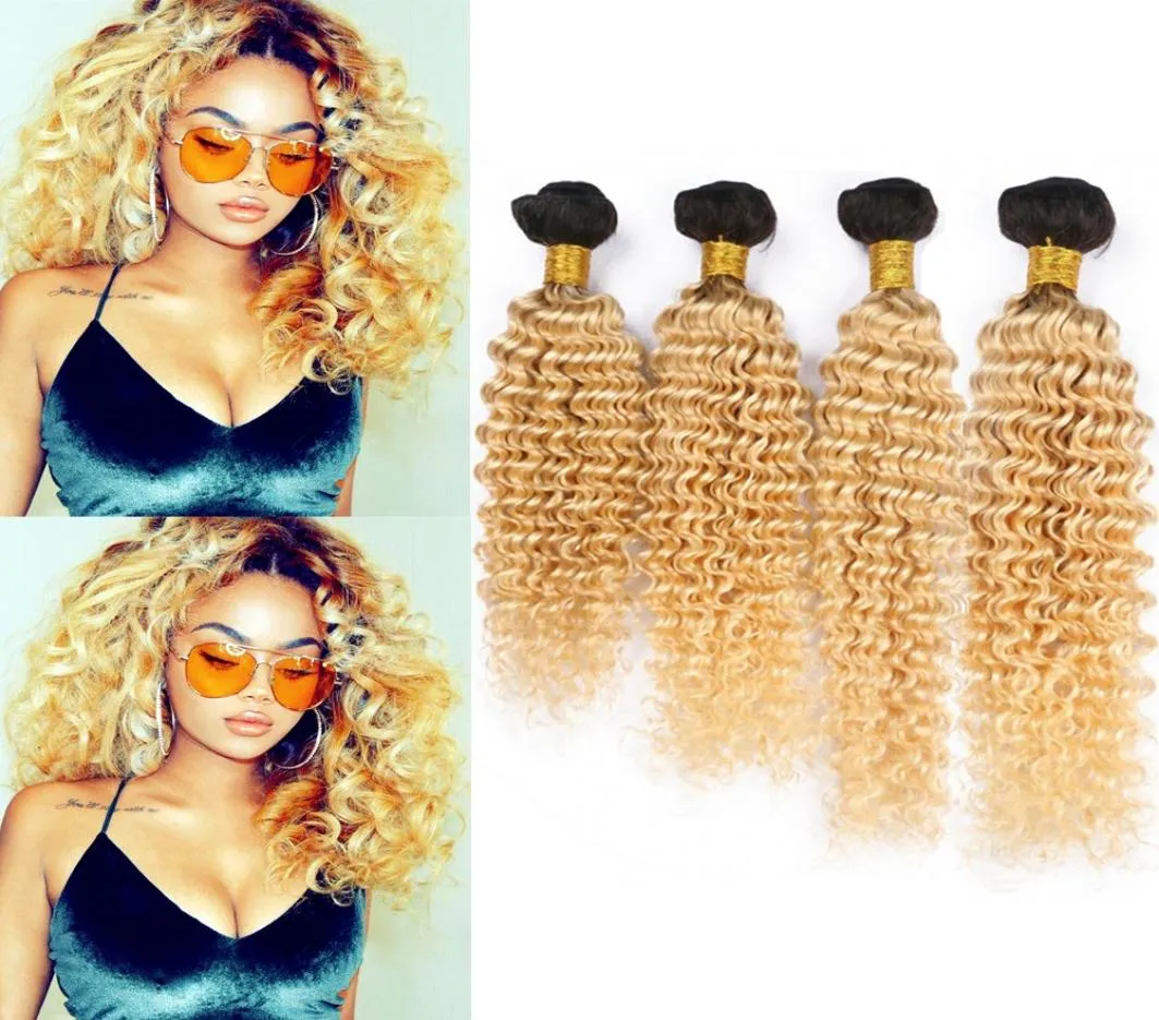 Blond ombre mänskliga hårbuntar Brasilianska Deep Wave Weave 1B 613 Ombre Human Hair 4 Bundle Deals Dark Roots Virgin Hair Extension3767823